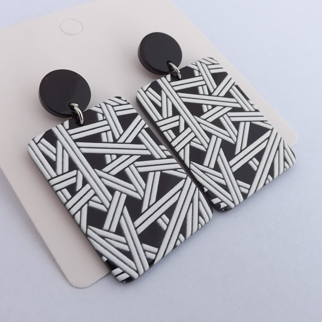Black & White Checkered Rectangle Acrylic Drop Earrings