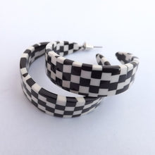 Load image into Gallery viewer, Black &amp; White Checkers Acrylic Hoop Earrings
