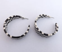 Load image into Gallery viewer, Black &amp; White Checkers Acrylic Hoop Earrings
