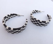 Load image into Gallery viewer, Black &amp; White Checkers Acrylic Hoop Earrings
