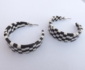 Black & White Checkers Acrylic Hoop Earrings