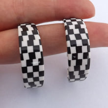 Load image into Gallery viewer, Black &amp; White Checkers Acrylic Hoop Earrings
