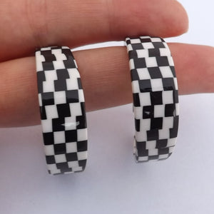 Black & White Checkers Acrylic Hoop Earrings