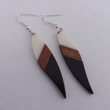 Load image into Gallery viewer, Black &amp; White Resin &amp; Wood Drop Earrings
