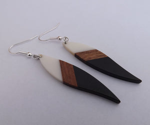 Black & White Resin & Wood Drop Earrings