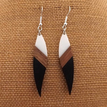 Load image into Gallery viewer, Black &amp; White Resin &amp; Wood Drop Earrings
