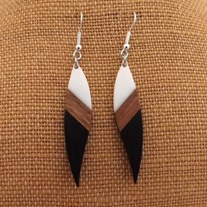 Black & White Resin & Wood Drop Earrings