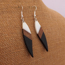 Load image into Gallery viewer, Black &amp; White Resin &amp; Wood Drop Earrings
