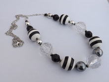 Load image into Gallery viewer, Black &amp; White Striped Chunky Handmade Bead &amp; Chain Necklace
