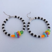 Load image into Gallery viewer, Black, White &amp; Bright Colour Handmade Hoop Bead Drop Earrings
