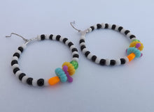 Load image into Gallery viewer, Black, White &amp; Bright Colour Handmade Hoop Bead Drop Earrings
