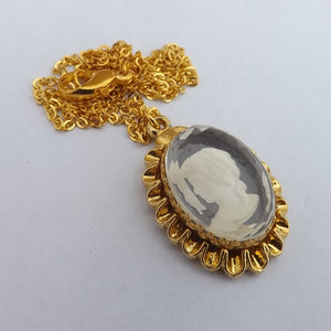 Black, White & Gold Tone Cameo Pendant Necklace