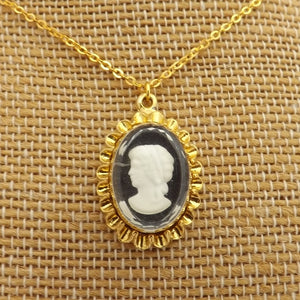 Black, White & Gold Tone Cameo Pendant Necklace