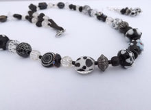 Load image into Gallery viewer, Black &amp; White Handmade Lampwork Glass Bead Necklace &amp; Earrings Set
