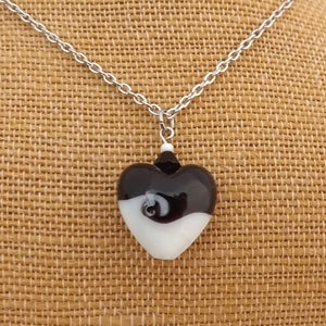 Wave Swirl Glass Heart Pendant Necklace (Purple or Black)