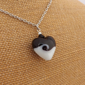 Wave Swirl Glass Heart Pendant Necklace (Purple or Black)