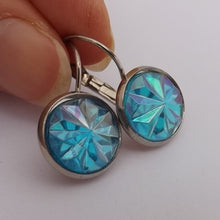 Load image into Gallery viewer, Blue Faceted Star Round Earrings on Lever Back Hooks
