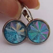 Load image into Gallery viewer, Blue Faceted Star Round Earrings on Lever Back Hooks
