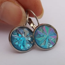 Load image into Gallery viewer, Blue Faceted Star Round Earrings on Lever Back Hooks
