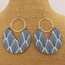 Load image into Gallery viewer, Blue Ferns, Wood &amp; Gold Tone Earrings
