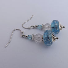 Load image into Gallery viewer, Blue Glittery Handmade Acrylic Bead Earrings

