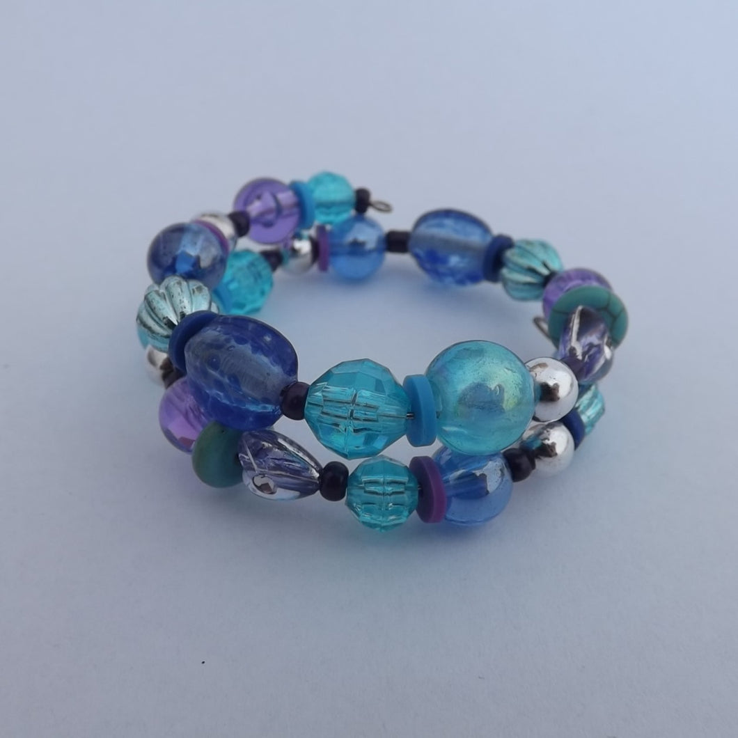 Blue Mix Small Memory wire Bead Bracelet