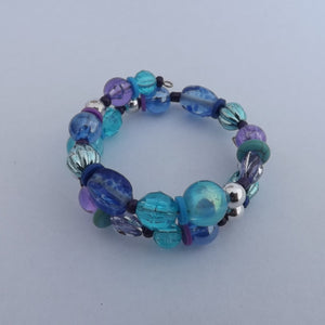 Blue Mix Small Memory wire Bead Bracelet