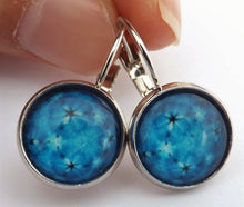 Load image into Gallery viewer, Blue Pattern - Dome Earrings on Lever back hooks

