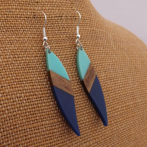 Blue Resin & Wood Drop Earrings