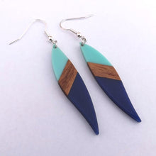 Load image into Gallery viewer, Blue Resin &amp; Wood Drop Earrings
