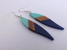 Load image into Gallery viewer, Blue Resin &amp; Wood Drop Earrings
