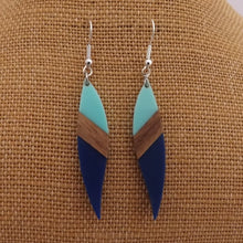 Load image into Gallery viewer, Blue Resin &amp; Wood Drop Earrings
