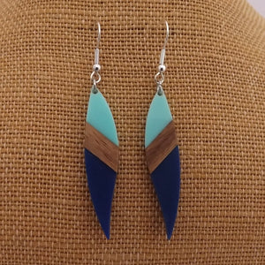 Blue Resin & Wood Drop Earrings