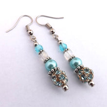 Load image into Gallery viewer, Blue Rhinestone &amp; Silver Handmade Bead Earrings (Made in NZ)
