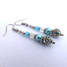 Load image into Gallery viewer, Blue Rhinestone &amp; Silver Handmade Bead Earrings (Made in NZ)
