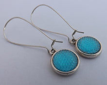 Load image into Gallery viewer, Blue Textured Dome Handmade Dome Earrings, Long Kidney Hooks
