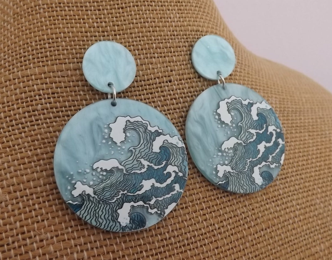 Blue Waves Acrylic Drop Earrings