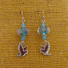 Load image into Gallery viewer, Blue Beads &amp; Silver Tone Bird Handmade Earrings
