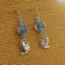Load image into Gallery viewer, Blue Beads &amp; Silver Tone Bird Handmade Earrings
