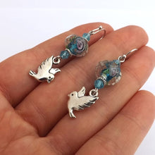 Load image into Gallery viewer, Blue Beads &amp; Silver Tone Bird Handmade Earrings
