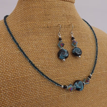 Load image into Gallery viewer, Blue &amp; Black Handmade Bead Necklace &amp; Earring Set
