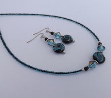 Load image into Gallery viewer, Blue &amp; Black Handmade Bead Necklace &amp; Earring Set
