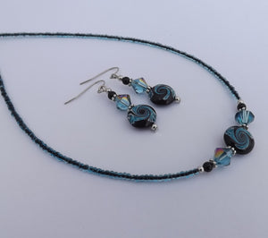 Blue & Black Handmade Bead Necklace & Earring Set