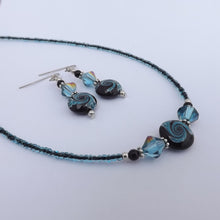 Load image into Gallery viewer, Blue &amp; Black Handmade Bead Necklace &amp; Earring Set
