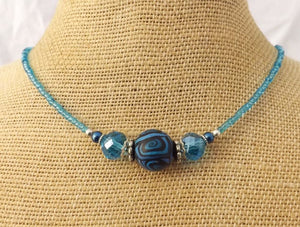 Blue & Black Koru Kathryn Design Handmade Bead necklace