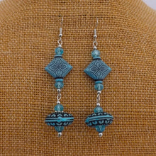 Load image into Gallery viewer, Blue &amp; Black Large Handmade Acrylic Bead Earrings
