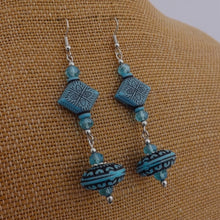 Load image into Gallery viewer, Blue &amp; Black Large Handmade Acrylic Bead Earrings
