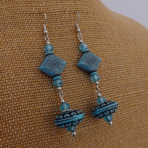 Blue & Black Large Handmade Acrylic Bead Earrings