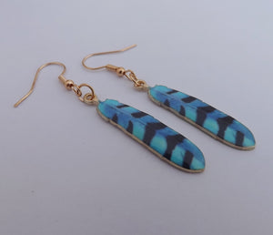 Blue, Black & Gold Tone Feather Drop Earrings