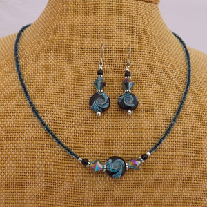 Blue & Black Handmade Bead Necklace & Earring Set